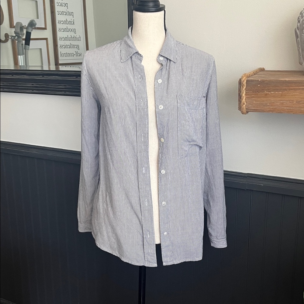 Club Monaco Navy and White Striped Shirt